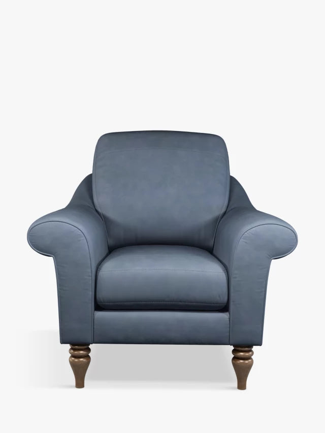 John Lewis Camber Leather Armchair, Dark Leg, Soft Touch Blue