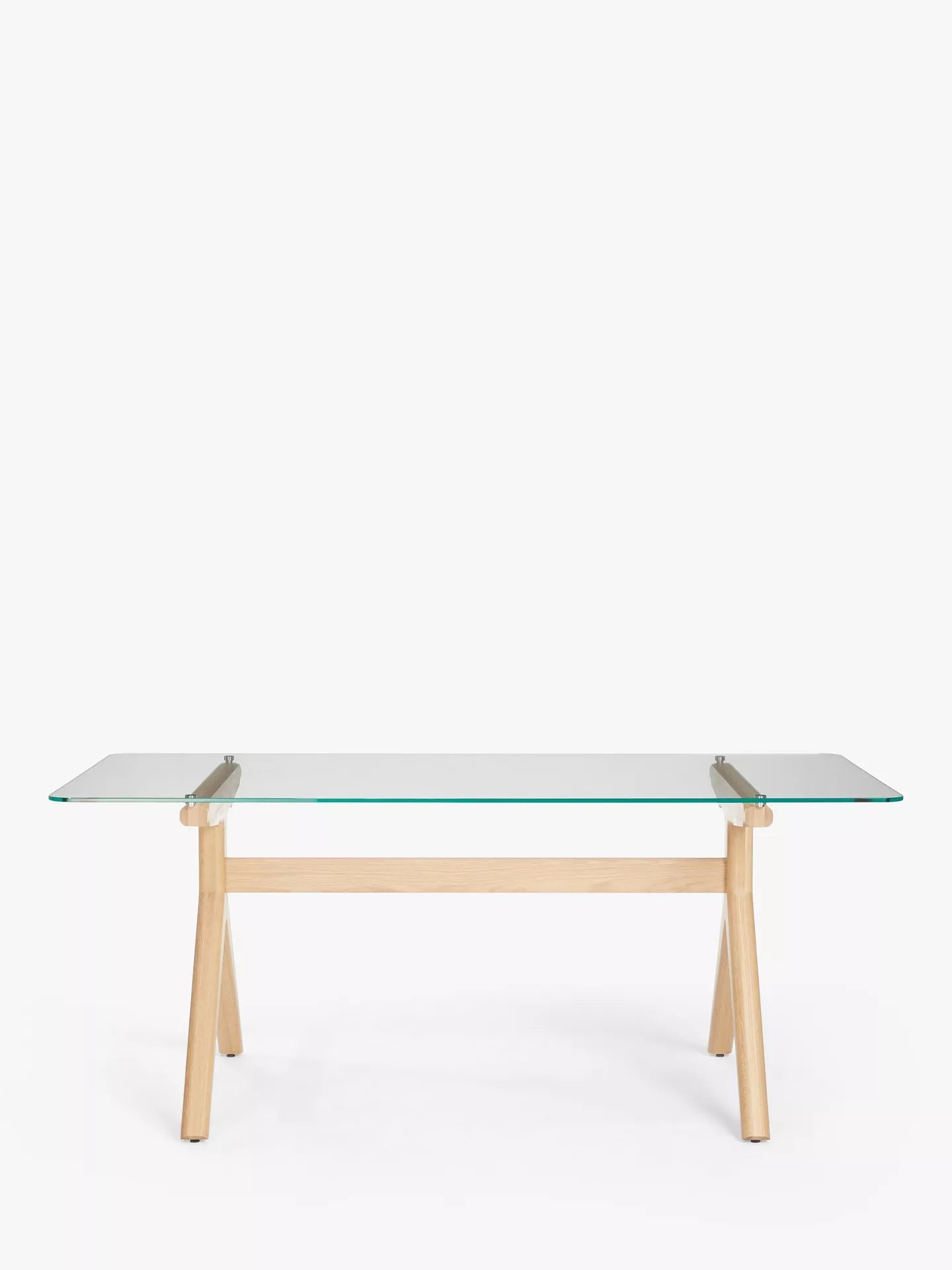 John Lewis & Partners Poise 6 Seater Glass Dining Table, Clear/Oak
