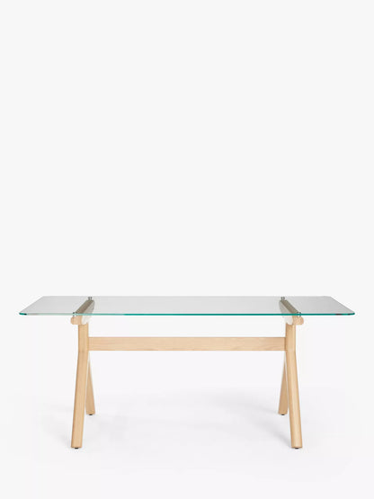 John Lewis & Partners Poise 6 Seater Glass Dining Table, Clear/Oak
