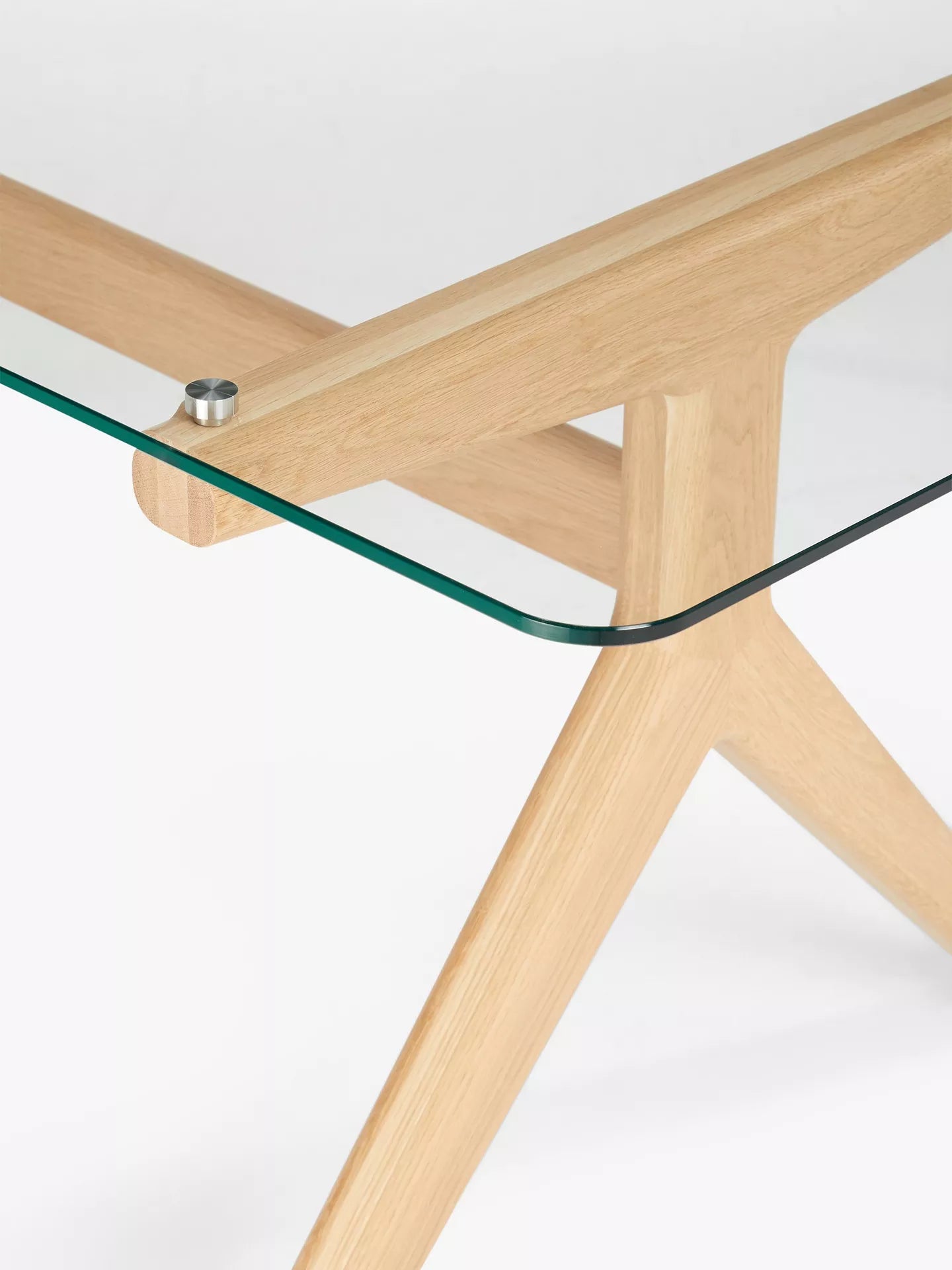 John Lewis & Partners Poise 6 Seater Glass Dining Table, Clear/Oak
