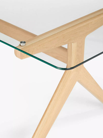 John Lewis & Partners Poise 6 Seater Glass Dining Table, Clear/Oak
