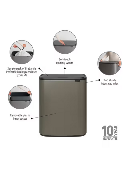 Brabantia Bo Touch Bin, Platinum, 60L