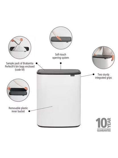 Brabantia Bo Touch Bin, White, 60L