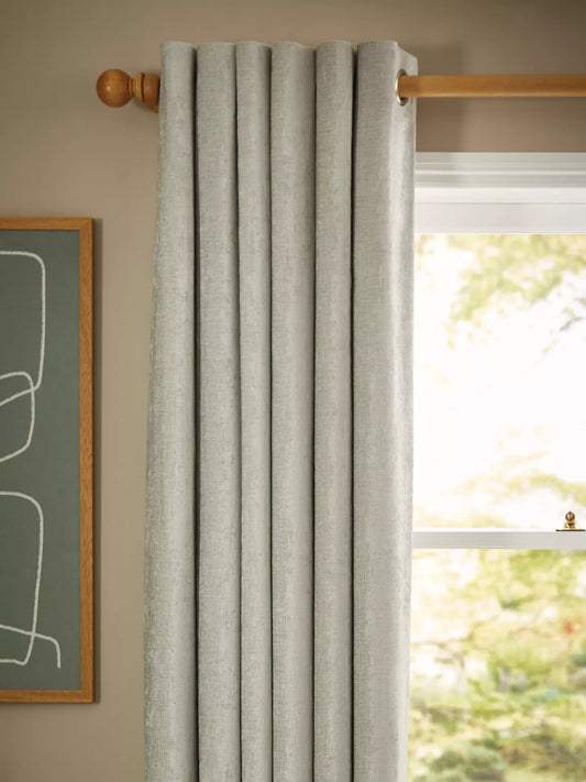 John Lewis Chenille Pair Blackout/Thermal Lined Eyelet Curtains, Flint W228 x Drop 228cm