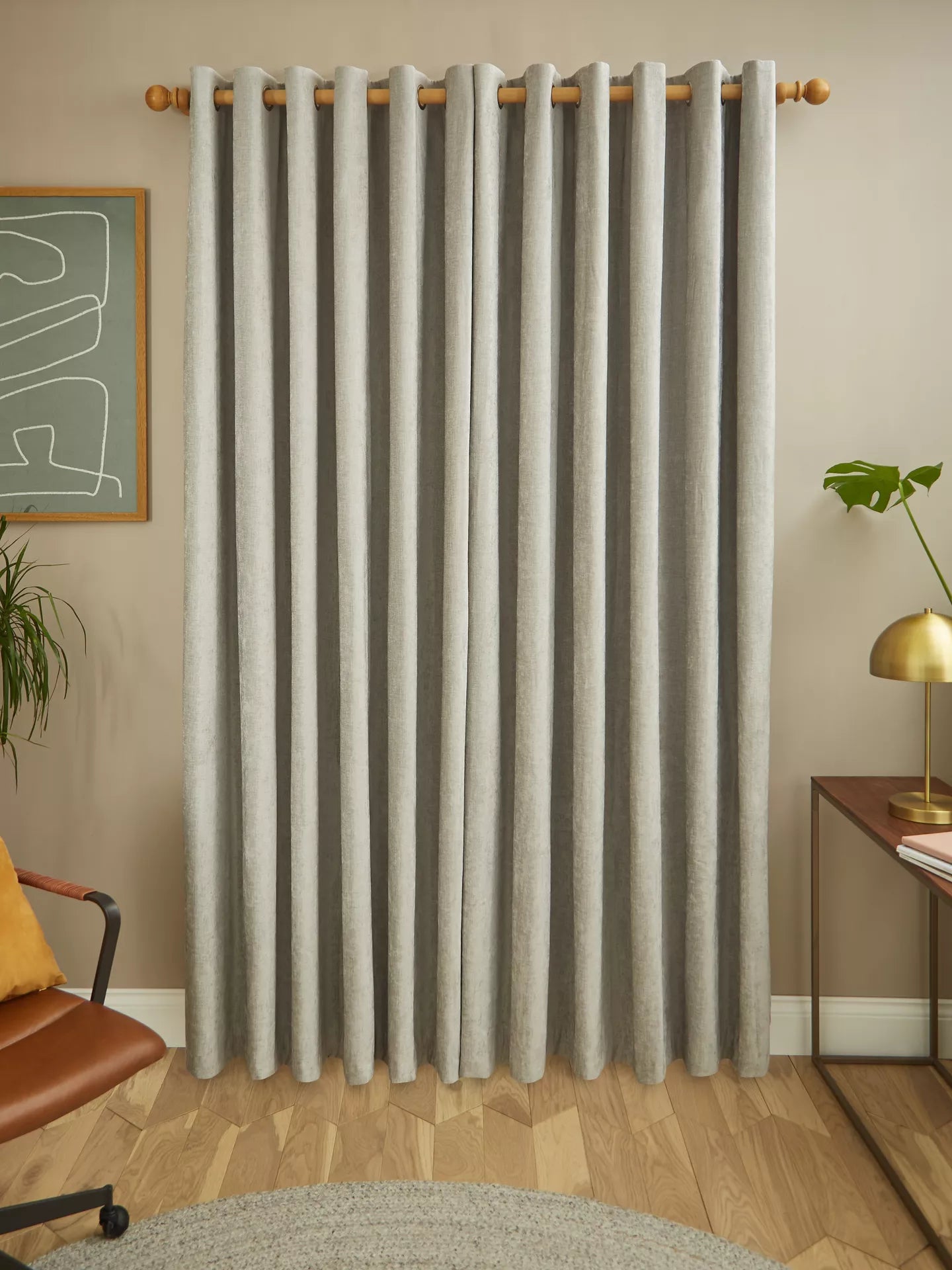 John Lewis Chenille Pair Blackout/Thermal Lined Eyelet Curtains, Flint W228 x Drop 228cm