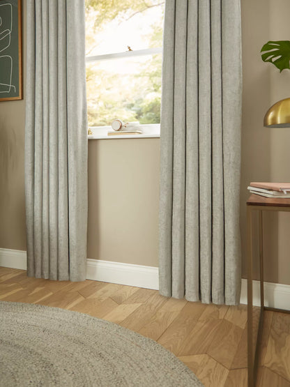 John Lewis Chenille Pair Blackout/Thermal Lined Eyelet Curtains, Flint W228 x Drop 228cm
