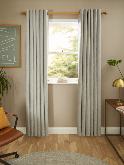 John Lewis Chenille Pair Blackout/Thermal Lined Eyelet Curtains, Flint W228 x Drop 228cm