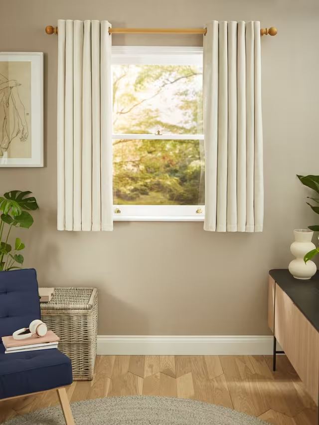John Lewis Chenille Pair Blackout/Thermal Lined Eyelet Curtains, Oyster, W167 x Drop 228cm