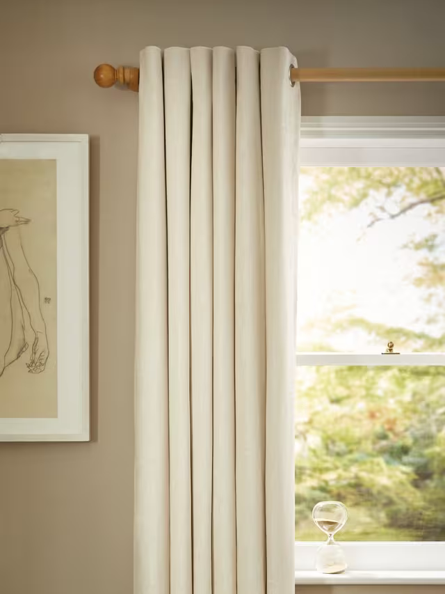 John Lewis Chenille Pair Blackout/Thermal Lined Eyelet Curtains, Oyster, W167 x Drop 228cm