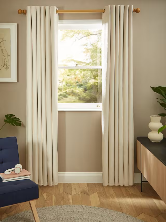 John Lewis Chenille Pair Blackout/Thermal Lined Eyelet Curtains, Oyster, W167 x Drop 228cm