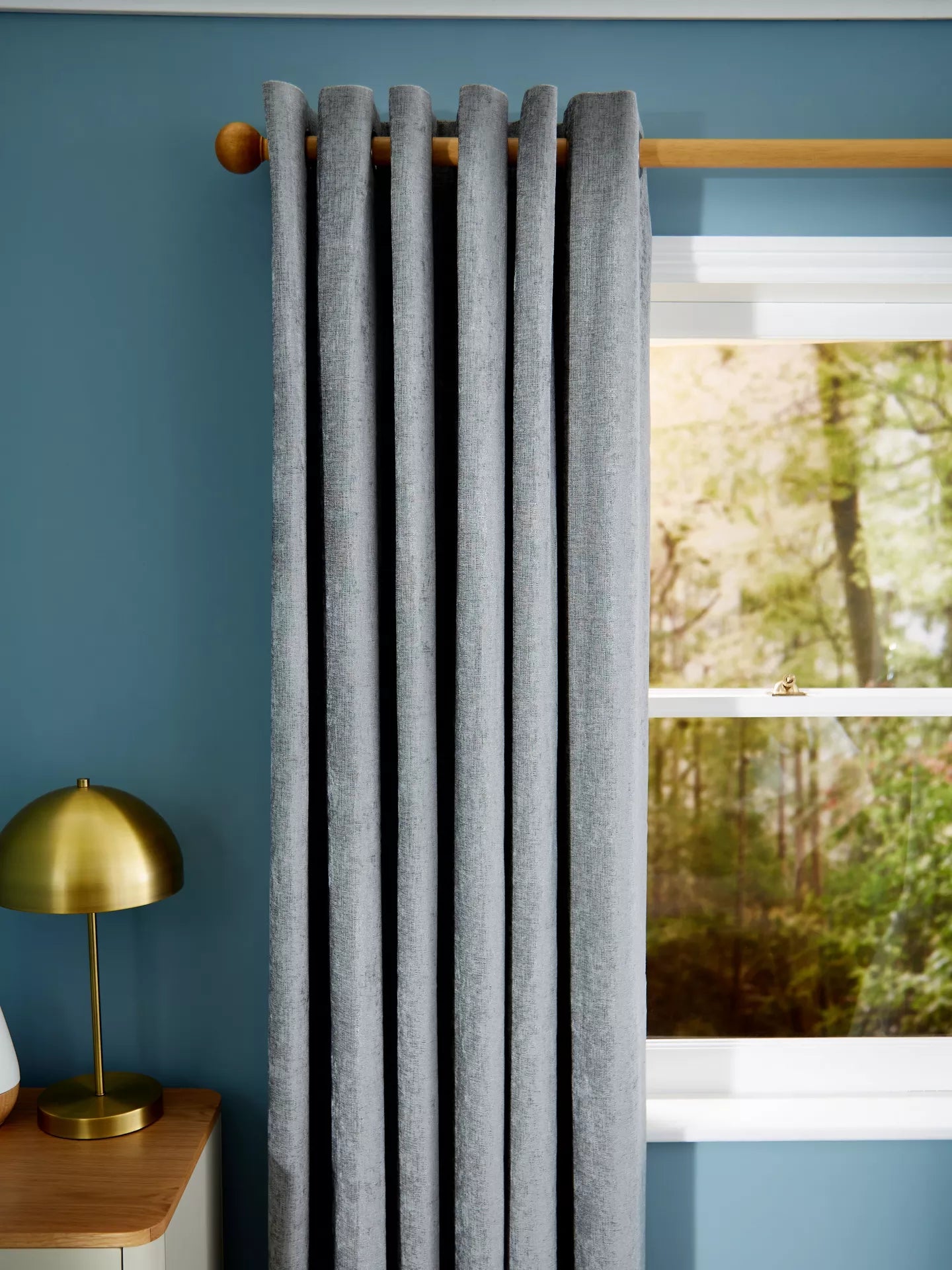 John Lewis Chenille Pair Blackout/Thermal Lined Eyelet Curtains, Storm, W167 x D228