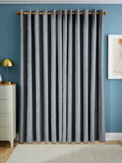 John Lewis Chenille Pair Blackout/Thermal Lined Eyelet Curtains, Storm, W167 x D228