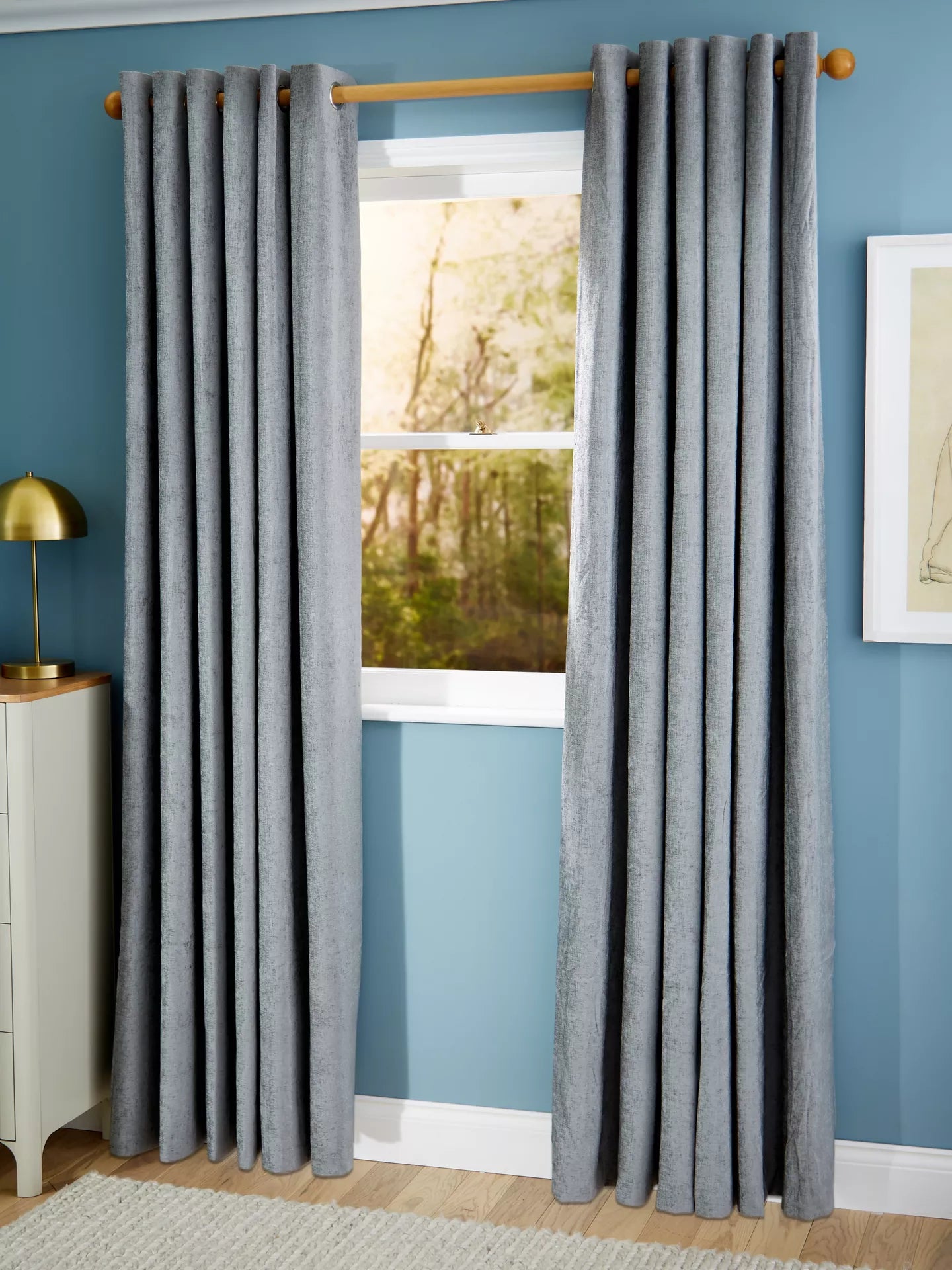 John Lewis Chenille Pair Blackout/Thermal Lined Eyelet Curtains, Storm, W167 x D228