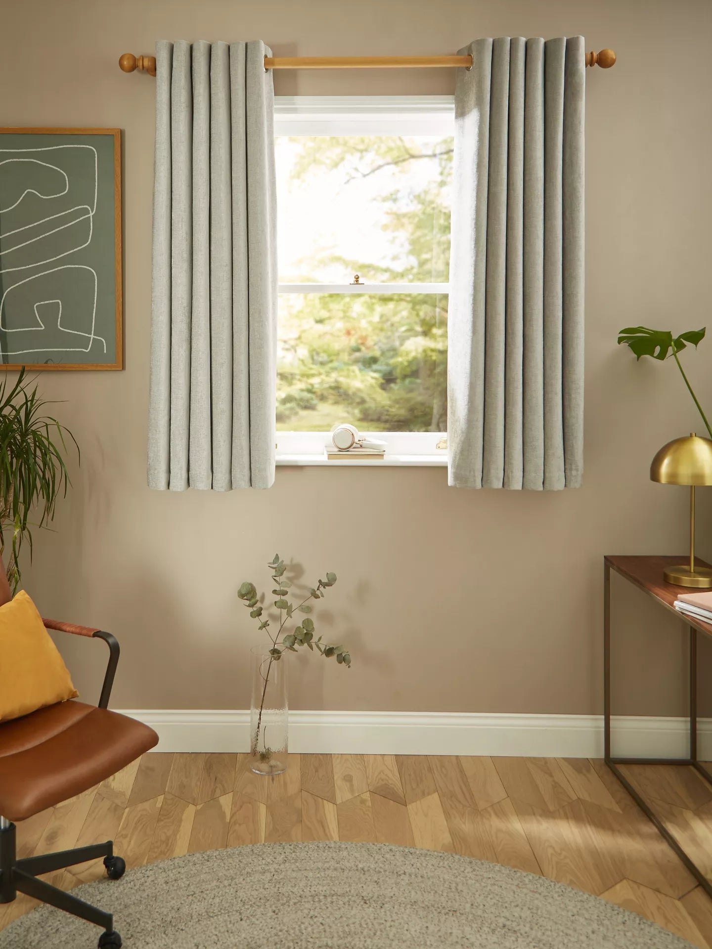 John Lewis Chenille Pair Blackout/Thermal Lined Eyelet Curtains, Flint W228 x Drop 228cm