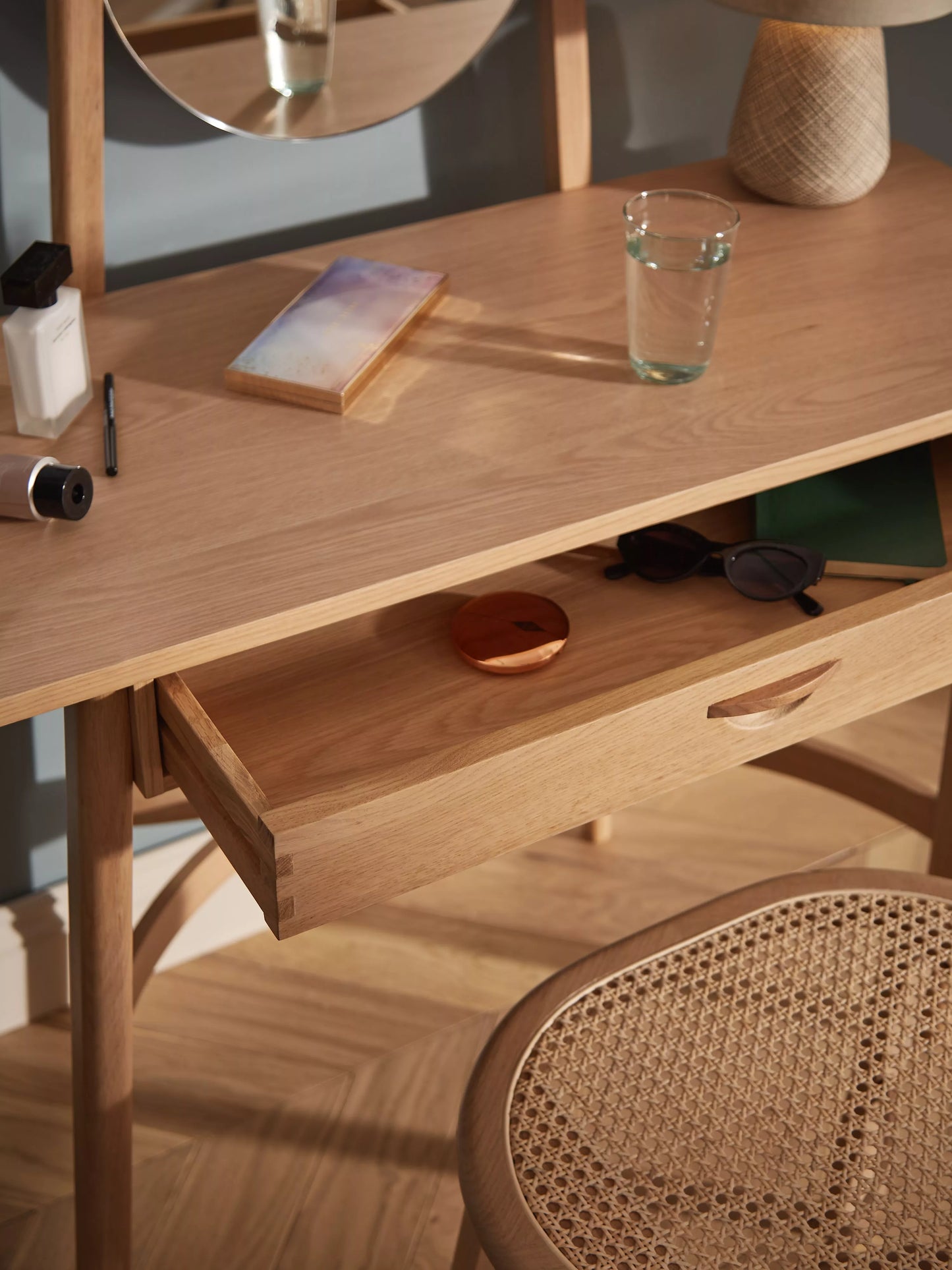 John Lewis Rattan Dressing Table and Mirror, Oak