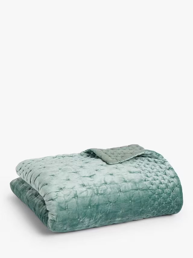 John Lewis Boutique Hotel Velvet Stitch Quilted Bedspread, Duck Egg, L260 x W250