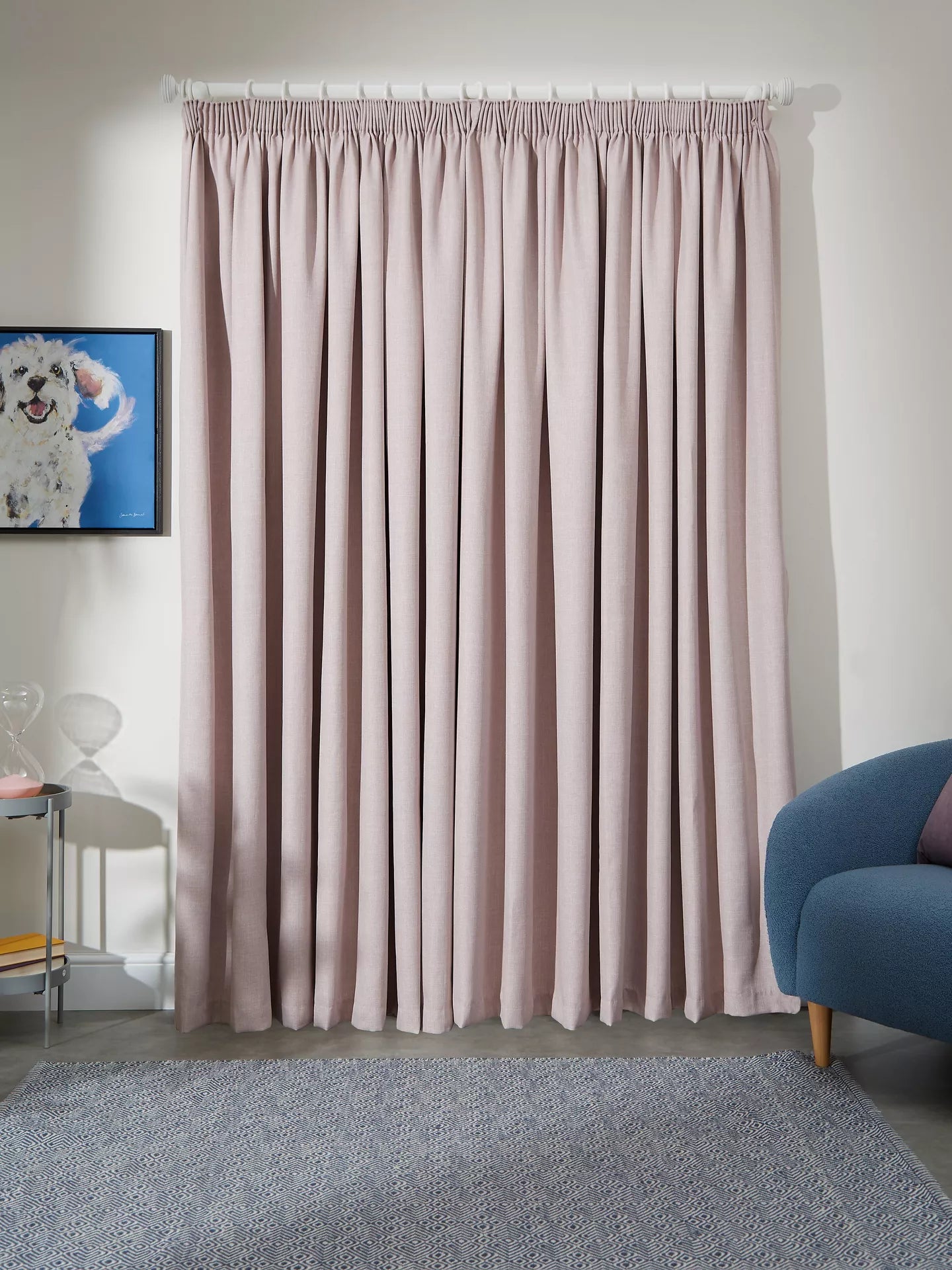 John Lewis Textured Weave Pair Blackout Lined Pencil Pleat Curtains, Rose Pink, W228 x Drop 228cm