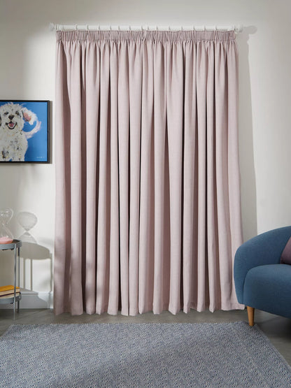 John Lewis Textured Weave Pair Blackout Lined Pencil Pleat Curtains, Rose Pink, W228 x Drop 228cm