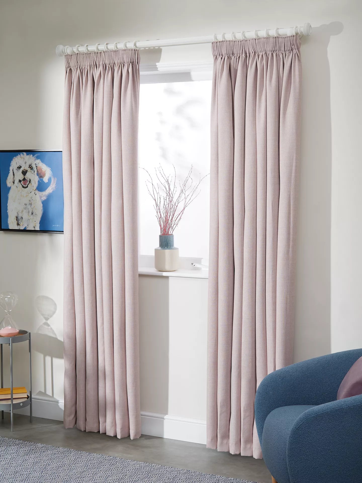 John Lewis Textured Weave Pair Blackout Lined Pencil Pleat Curtains, Rose Pink, W228 x Drop 228cm