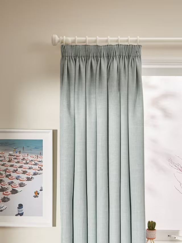 John Lewis Textured Weave Pair Blackout Lined Pencil Pleat Curtains, Duck Egg, W167 x Drop 274cm