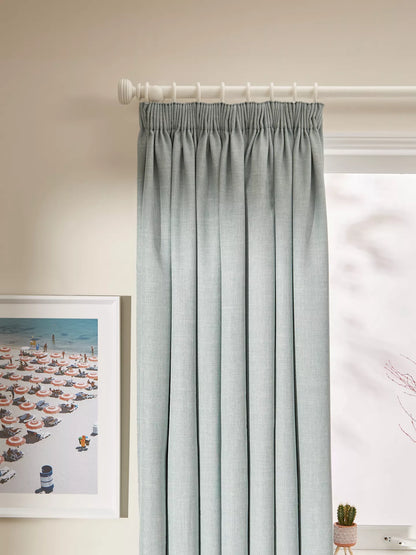 John Lewis Textured Weave Pair Blackout Lined Pencil Pleat Curtains, Duck Egg, W228 x Drop 228cm