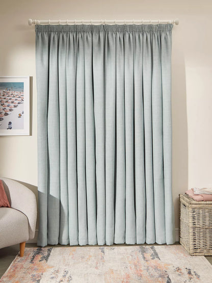 John Lewis Textured Weave Pair Blackout Lined Pencil Pleat Curtains, Duck Egg, W228 x Drop 228cm