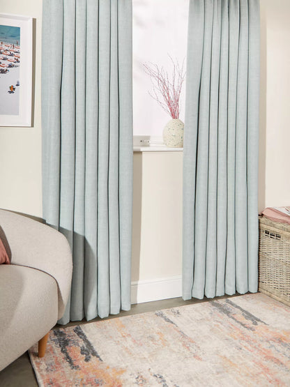 John Lewis Textured Weave Pair Blackout Lined Pencil Pleat Curtains, Duck Egg, W228 x Drop 228cm