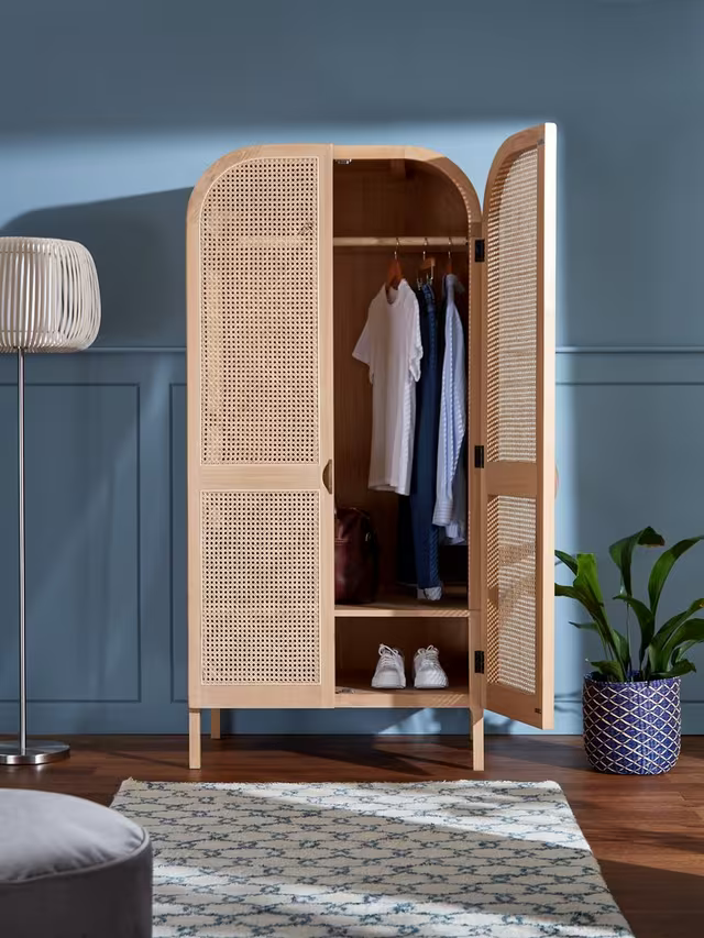 John Lewis Rattan Double Wardrobe, Oak