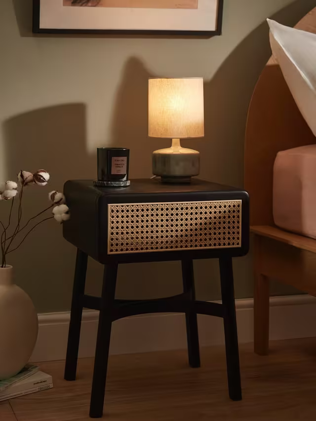John Lewis Rattan Storage Bedside Table Black