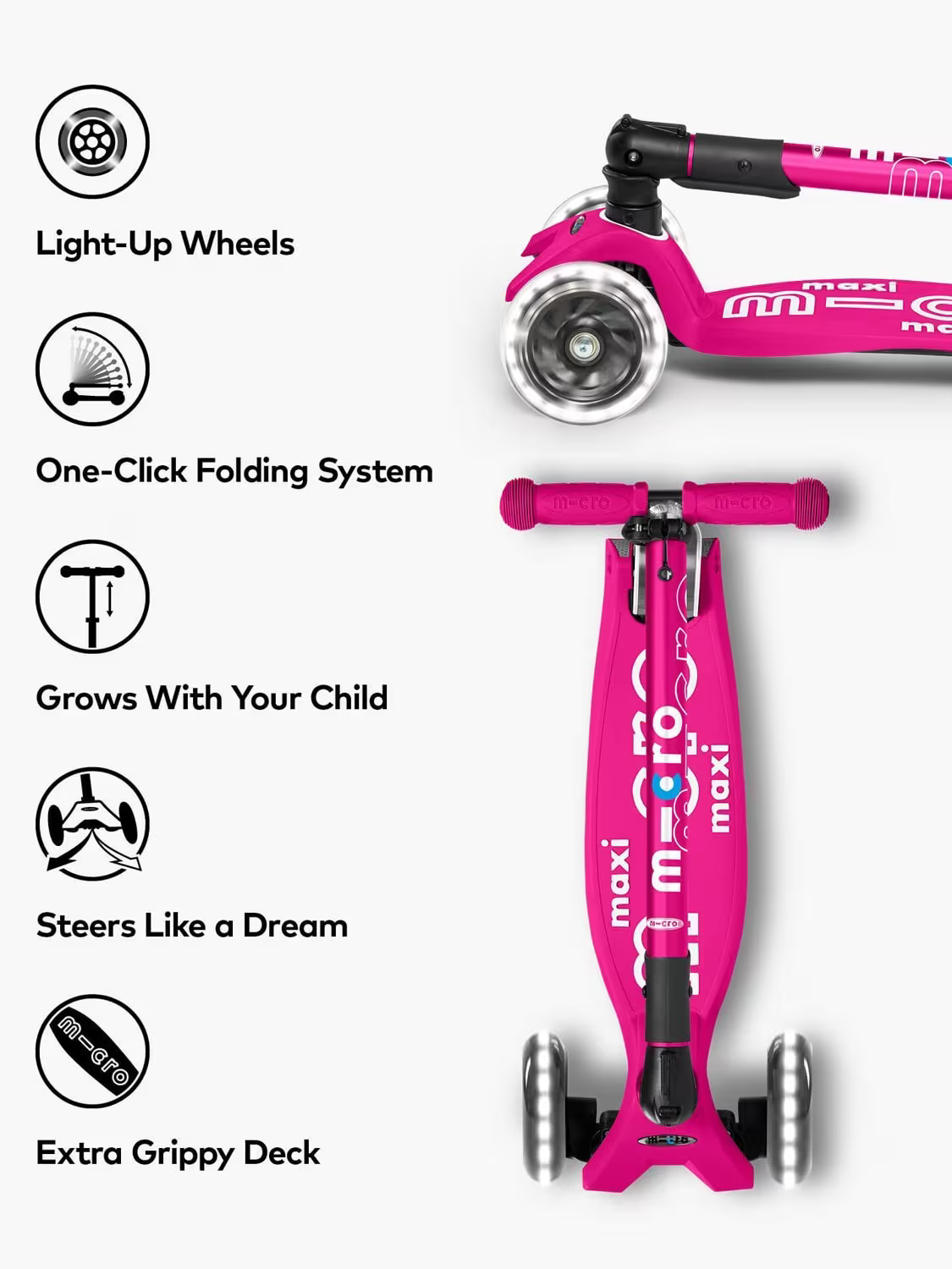 Micro Scooters Maxi Deluxe Foldable LED Scooter, Pink
