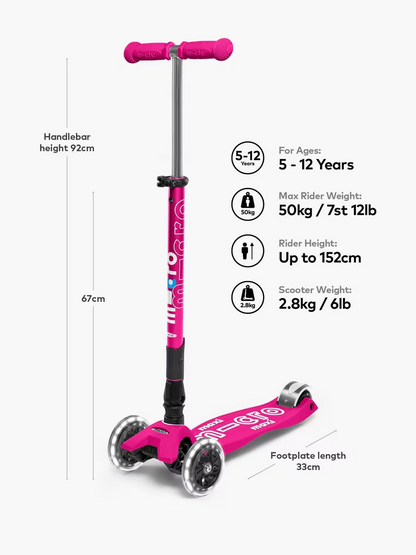 Micro Scooters Maxi Deluxe Foldable LED Scooter, Pink