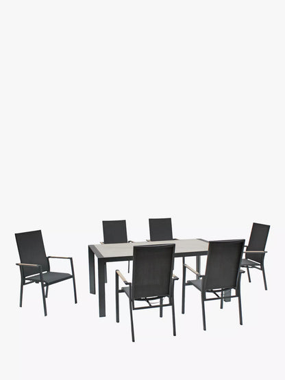 KETTLER Surf Active 6-Seater Garden Dining Table & Reclining Chairs Set, Grey