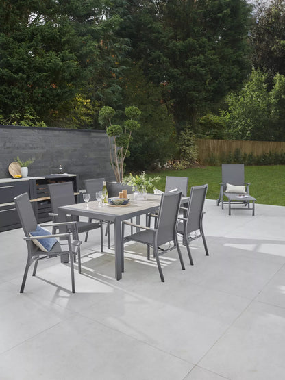 KETTLER Surf Active 6-Seater Garden Dining Table & Reclining Chairs Set, Grey