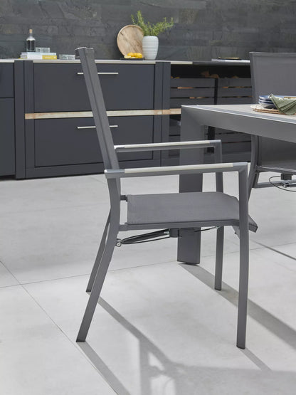 KETTLER Surf Active 6-Seater Garden Dining Table & Reclining Chairs Set, Grey