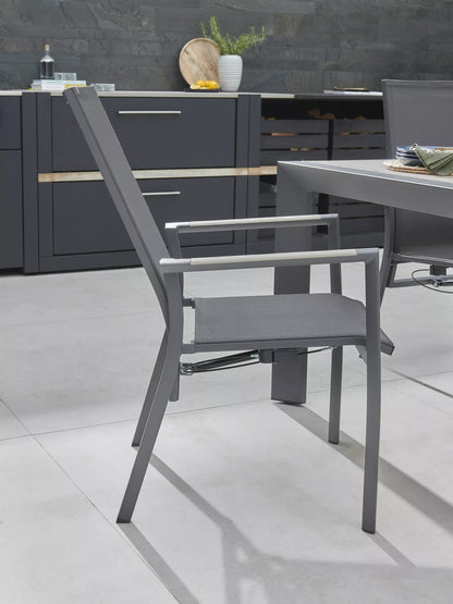 KETTLER Surf Active 6-Seater Garden Dining Table & Reclining Chairs Set, Grey
