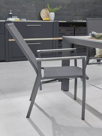 KETTLER Surf Active 6-Seater Garden Dining Table & Reclining Chairs Set, Grey