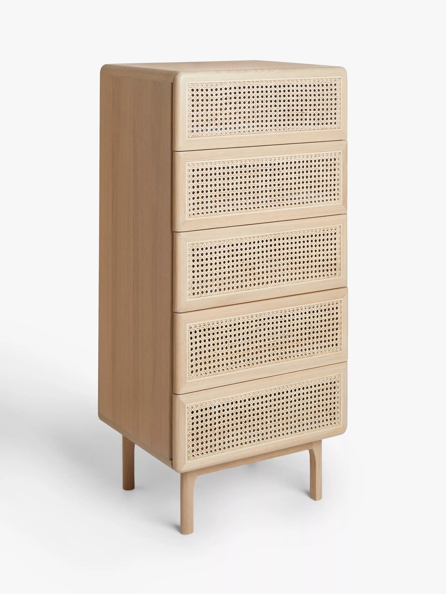 John Lewis Rattan 5 Drawer Tallboy Chest, Oak