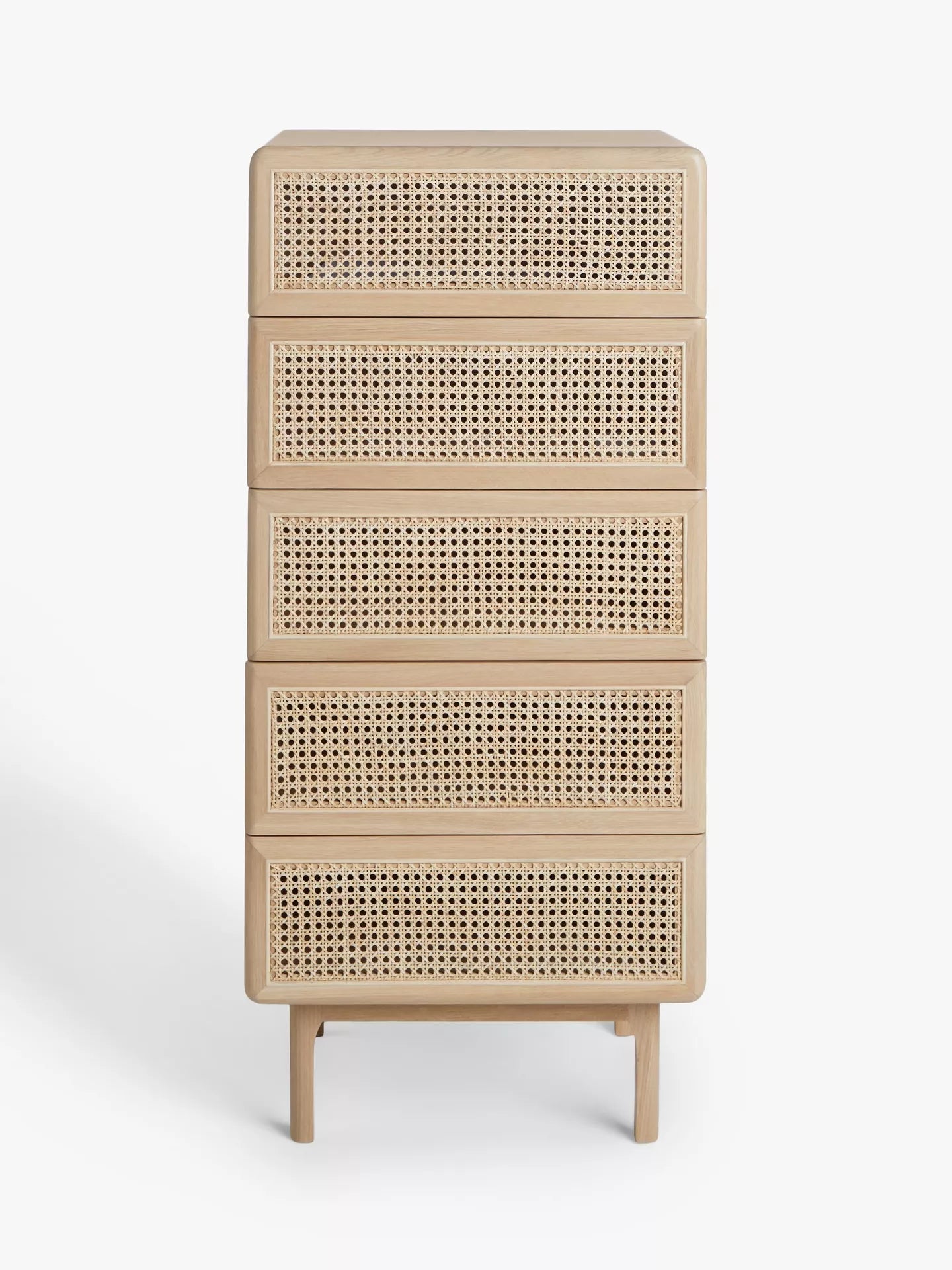 John Lewis Rattan 5 Drawer Tallboy Chest, Oak