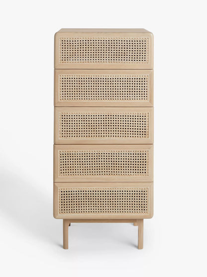 John Lewis Rattan 5 Drawer Tallboy Chest, Oak