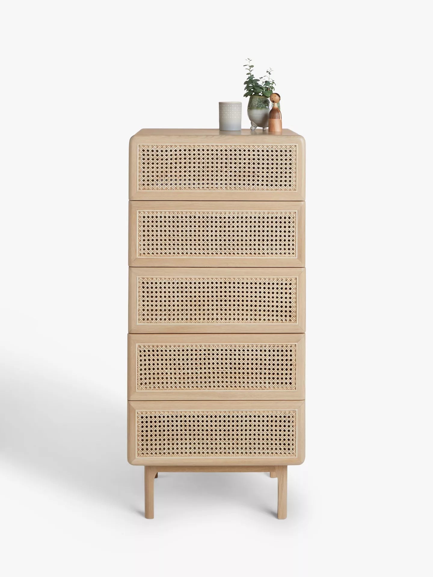 John Lewis Rattan 5 Drawer Tallboy Chest, Oak