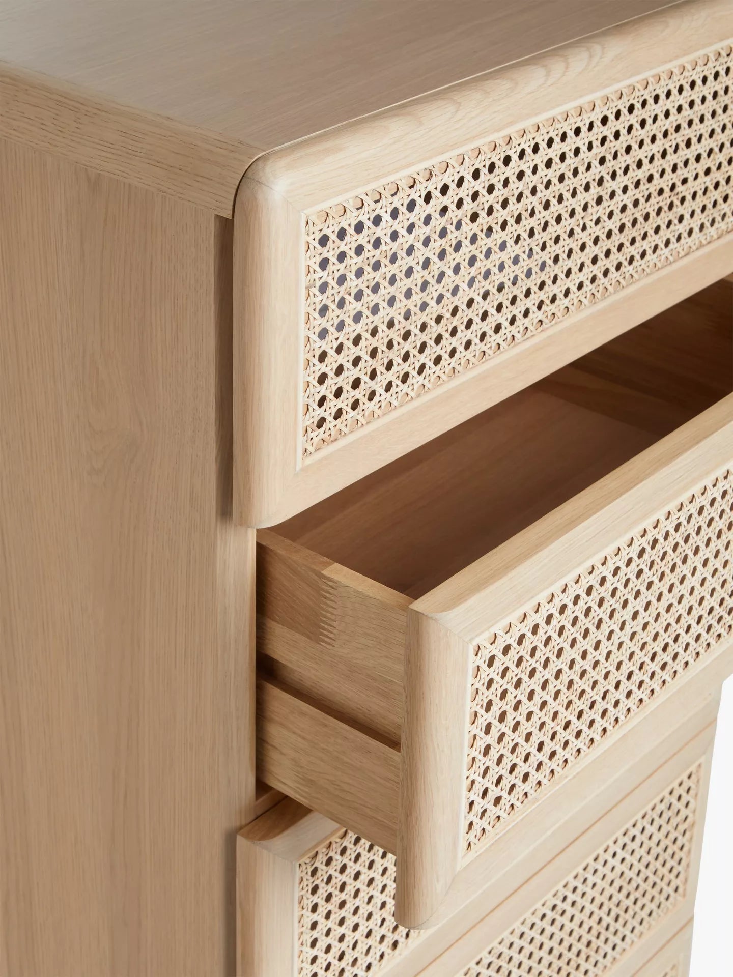John Lewis Rattan 5 Drawer Tallboy Chest, Oak