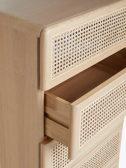 John Lewis Rattan 5 Drawer Tallboy Chest, Oak