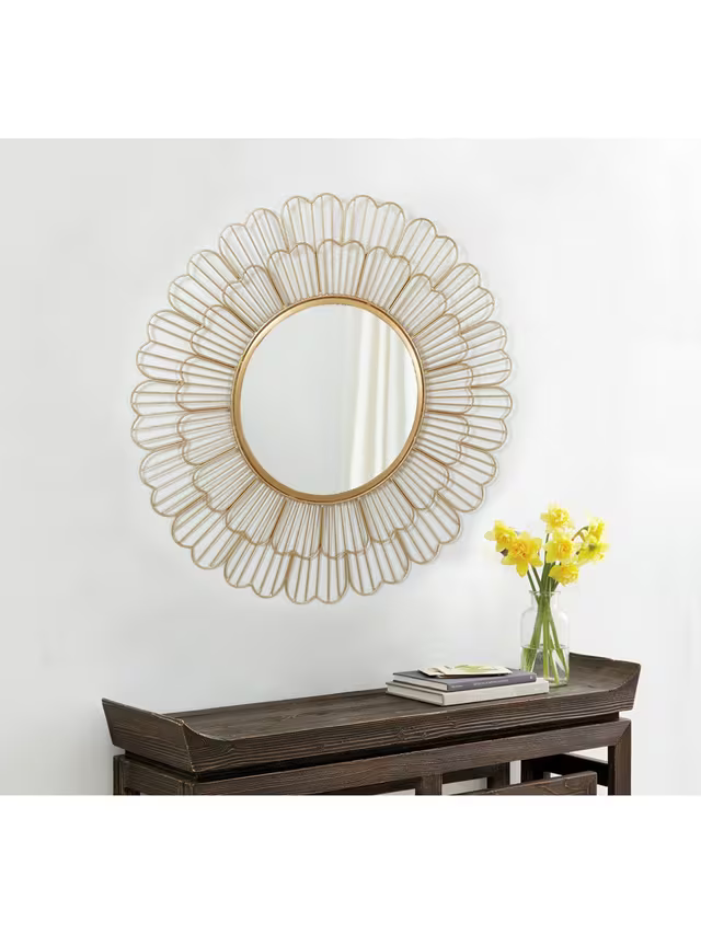 John Lewis Fleur Metal Frame Round Wall Mirror, 81cm, Gold