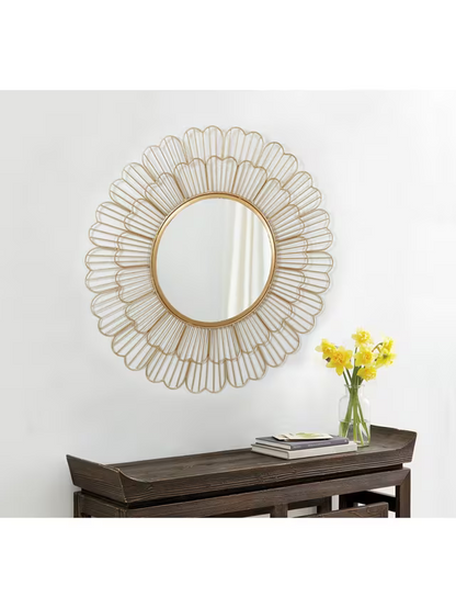 John Lewis Fleur Metal Frame Round Wall Mirror, 81cm, Gold