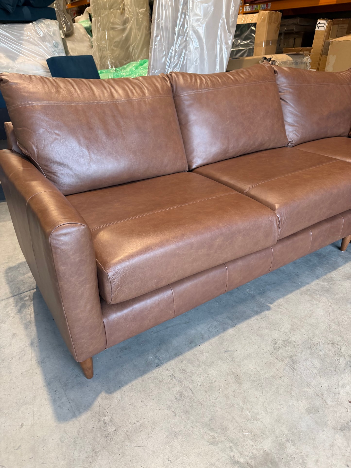 John Lewis Bailey II 5+ Seater Leather Corner Sofa Dark Leg Vintage Toffee