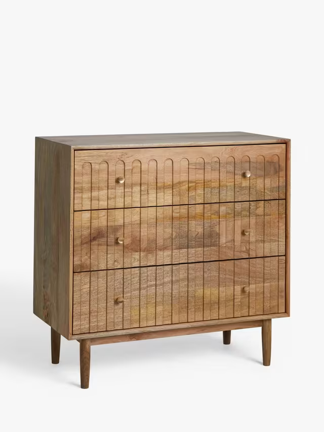 John Lewis Groove Mango Wood 3 Drawer Chest, Natural