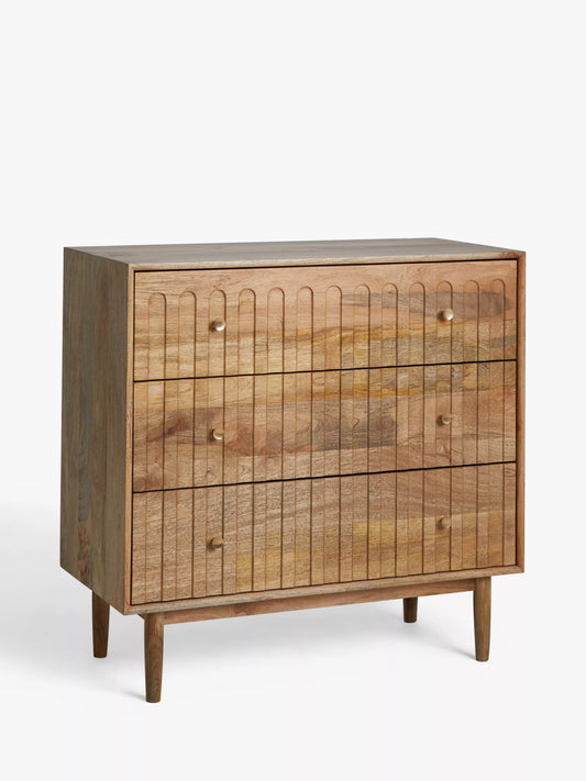 John Lewis Groove Mango Wood 3 Drawer Chest, Natural