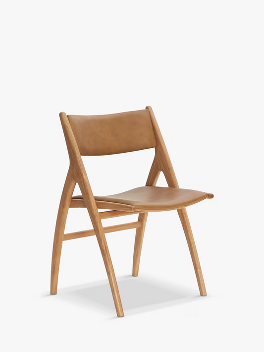 John Lewis X-Ray Leather Dining chair, Oak/Camel