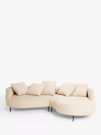 John Lewis Lozenge Grand 5 Seater LHF Chaise End Sofa, Metal Leg, Twisted Boucle Putty