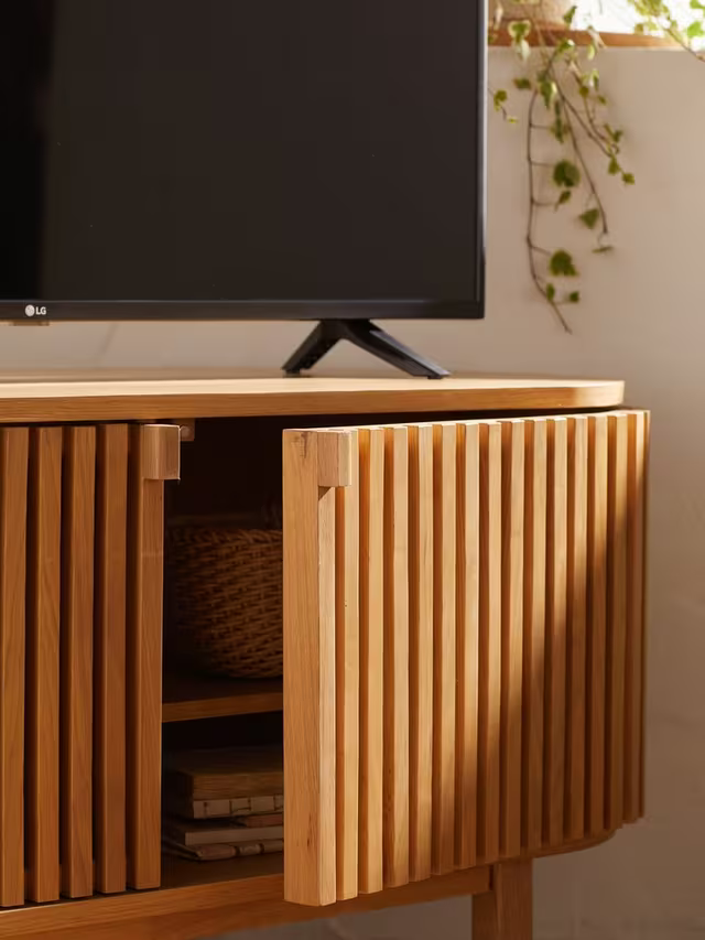 John Lewis Small Slatted TV Stand for TVs up to 60", Oak